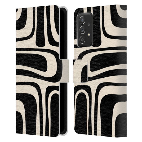 Kierkegaard Design Studio Retro Abstract Patterns Palm Springs Black Cream Leather Book Wallet Case Cover For Samsung Galaxy A52 / A52s / 5G (2021)