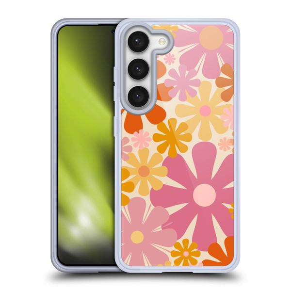 Kierkegaard Design Studio Retro Abstract Patterns Pink Orange Thulian Flowers Soft Gel Case for Samsung Galaxy S23 5G