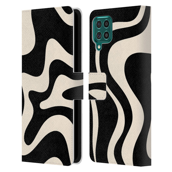 Kierkegaard Design Studio Retro Abstract Patterns Black Almond Cream Swirl Leather Book Wallet Case Cover For Samsung Galaxy F62 (2021)