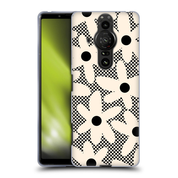 Kierkegaard Design Studio Retro Abstract Patterns Daisy Black Cream Dots Check Soft Gel Case for Sony Xperia Pro-I