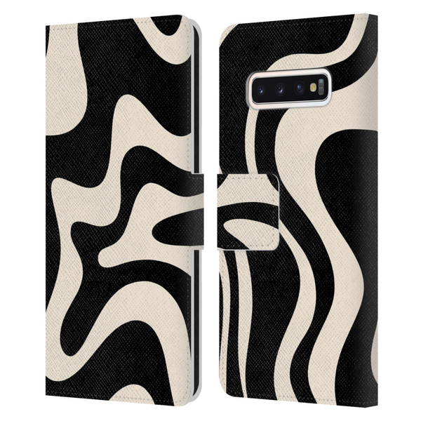 Kierkegaard Design Studio Retro Abstract Patterns Black Almond Cream Swirl Leather Book Wallet Case Cover For Samsung Galaxy S10