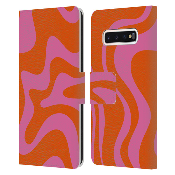 Kierkegaard Design Studio Retro Abstract Patterns Hot Pink Orange Swirl Leather Book Wallet Case Cover For Samsung Galaxy S10