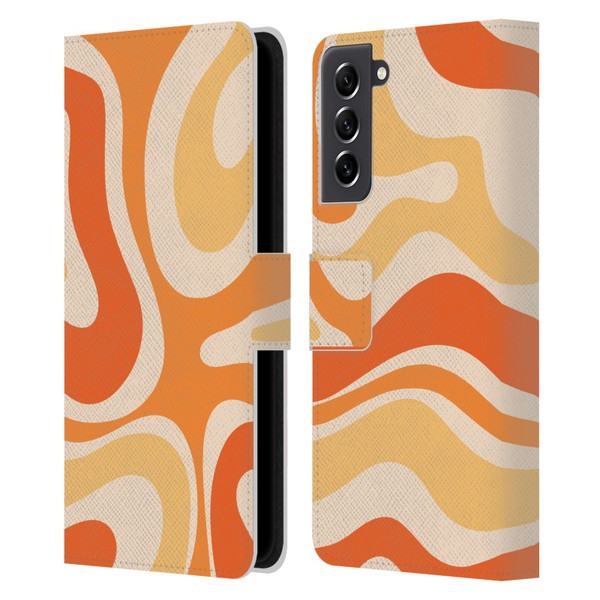 Kierkegaard Design Studio Retro Abstract Patterns Modern Orange Tangerine Swirl Leather Book Wallet Case Cover For Samsung Galaxy S21 FE 5G