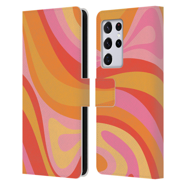 Kierkegaard Design Studio Retro Abstract Patterns Pink Orange Yellow Swirl Leather Book Wallet Case Cover For Samsung Galaxy S21 Ultra 5G