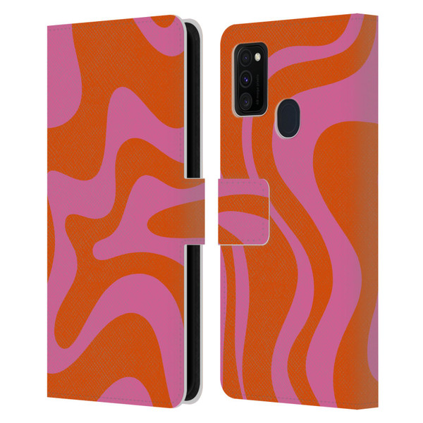 Kierkegaard Design Studio Retro Abstract Patterns Hot Pink Orange Swirl Leather Book Wallet Case Cover For Samsung Galaxy M30s (2019)/M21 (2020)