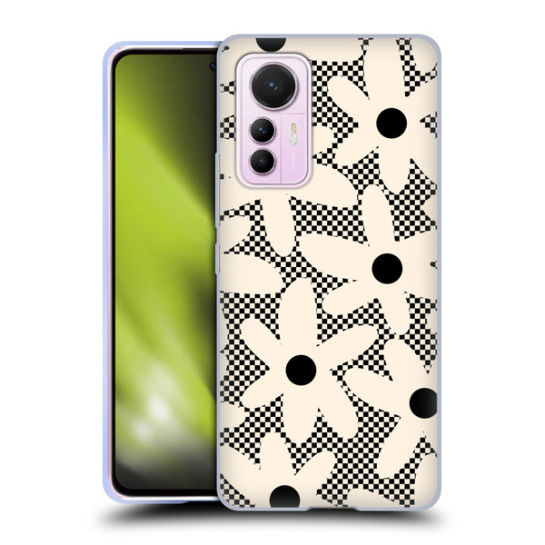 Kierkegaard Design Studio Retro Abstract Patterns Daisy Black Cream Dots Check Soft Gel Case for Xiaomi 12 Lite