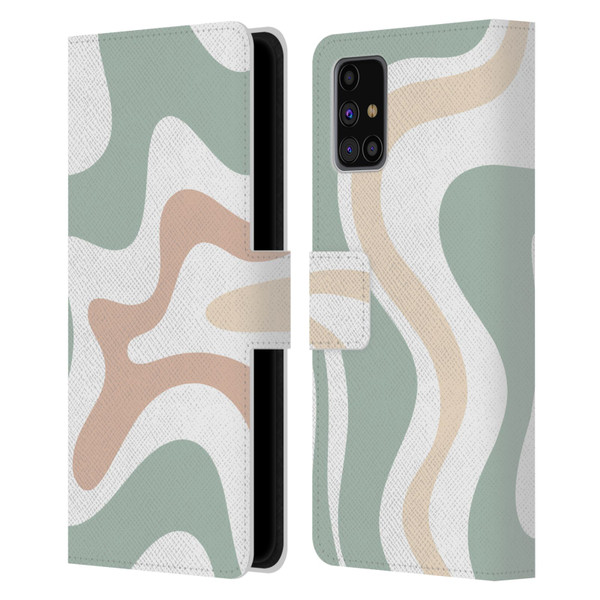 Kierkegaard Design Studio Retro Abstract Patterns Celadon Sage Swirl Leather Book Wallet Case Cover For Samsung Galaxy M31s (2020)