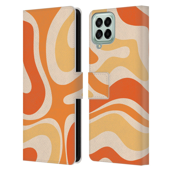 Kierkegaard Design Studio Retro Abstract Patterns Modern Orange Tangerine Swirl Leather Book Wallet Case Cover For Samsung Galaxy M53 (2022)