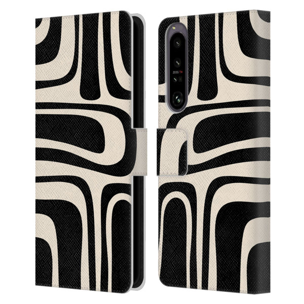 Kierkegaard Design Studio Retro Abstract Patterns Palm Springs Black Cream Leather Book Wallet Case Cover For Sony Xperia 1 IV