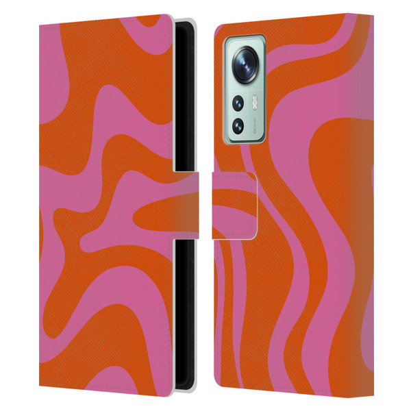 Kierkegaard Design Studio Retro Abstract Patterns Hot Pink Orange Swirl Leather Book Wallet Case Cover For Xiaomi 12