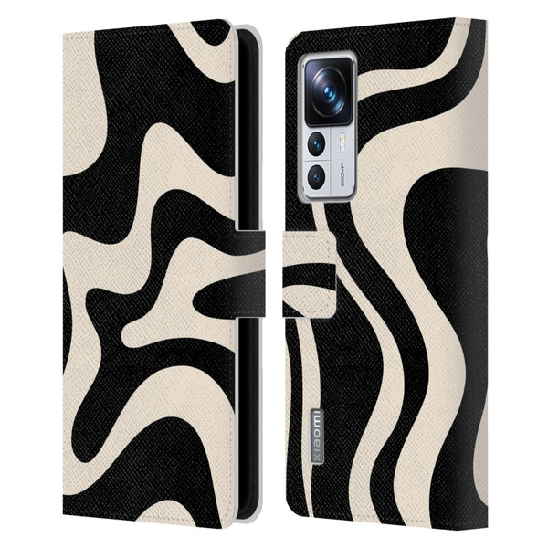 Kierkegaard Design Studio Retro Abstract Patterns Black Almond Cream Swirl Leather Book Wallet Case Cover For Xiaomi 12T Pro