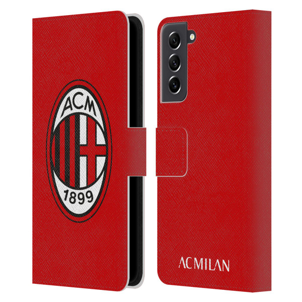 AC Milan Crest Full Colour Red Leather Book Wallet Case Cover For Samsung Galaxy S21 FE 5G
