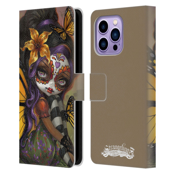 Strangeling Fairy Art Day of Dead Butterfly Leather Book Wallet Case Cover For Apple iPhone 14 Pro Max