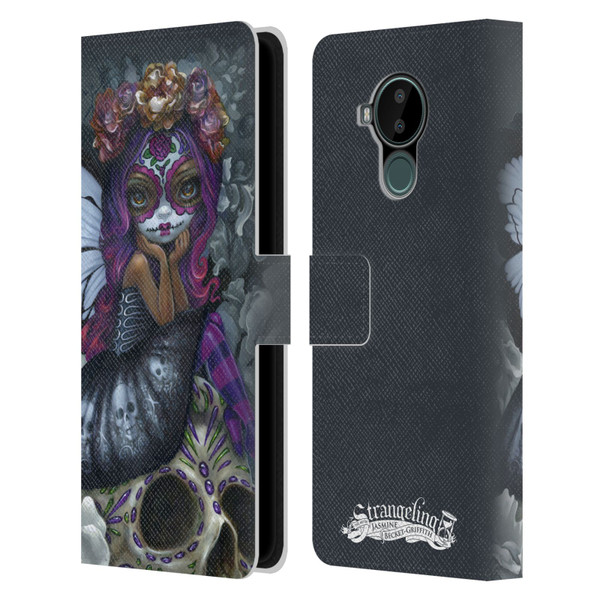 Strangeling Fairy Art Day of Dead Skull Leather Book Wallet Case Cover For Nokia C30