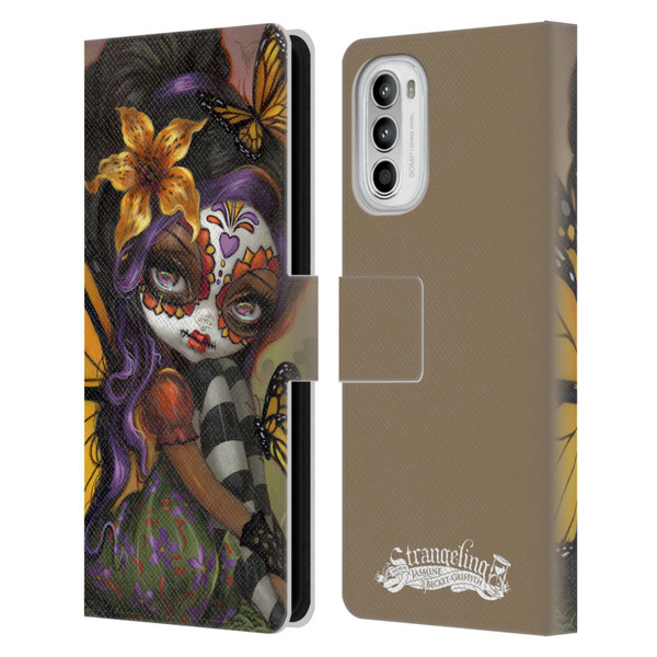 Strangeling Fairy Art Day of Dead Butterfly Leather Book Wallet Case Cover For Motorola Moto G52