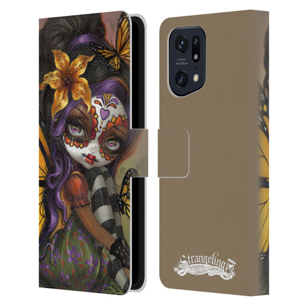 Strangeling Fairy Art Day of Dead Butterfly Leather Book Wallet Case Cover For OPPO Find X5