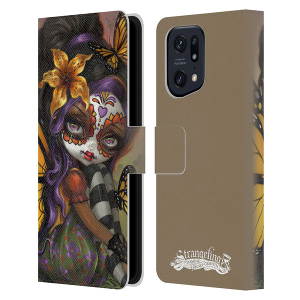 Strangeling Fairy Art Day of Dead Butterfly Leather Book Wallet Case Cover For OPPO Find X5 Pro