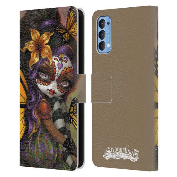 Strangeling Fairy Art Day of Dead Butterfly Leather Book Wallet Case Cover For OPPO Reno 4 5G