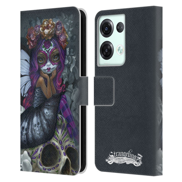 Strangeling Fairy Art Day of Dead Skull Leather Book Wallet Case Cover For OPPO Reno8 Pro