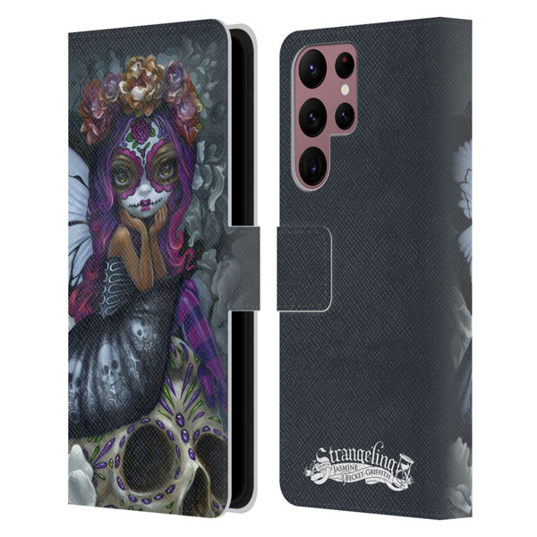 Strangeling Fairy Art Day of Dead Skull Leather Book Wallet Case Cover For Samsung Galaxy S22 Ultra 5G