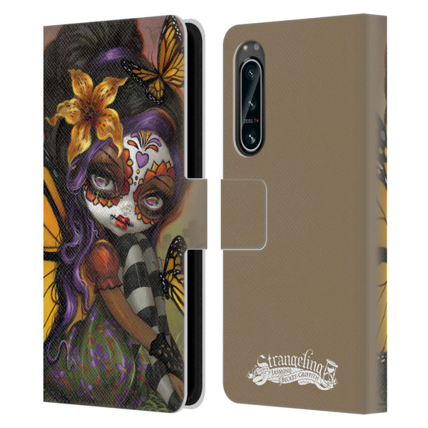 Strangeling Fairy Art Day of Dead Butterfly Leather Book Wallet Case Cover For Sony Xperia 5 IV
