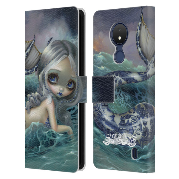 Strangeling Mermaid Blue Willow Tail Leather Book Wallet Case Cover For Nokia C21