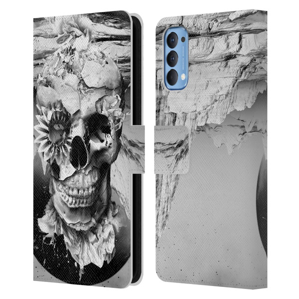 Riza Peker Skulls 6 Black And White 2 Leather Book Wallet Case Cover For OPPO Reno 4 5G