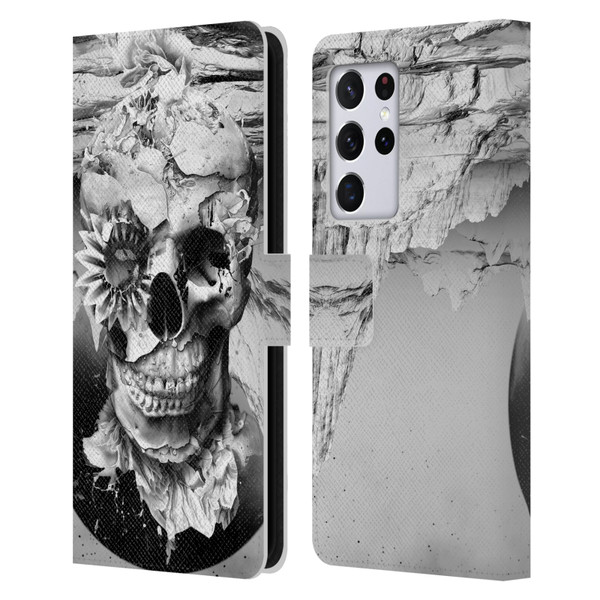 Riza Peker Skulls 6 Black And White 2 Leather Book Wallet Case Cover For Samsung Galaxy S21 Ultra 5G