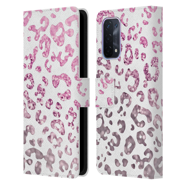 Monika Strigel Animal Print Glitter Pink Leather Book Wallet Case Cover For OPPO A54 5G