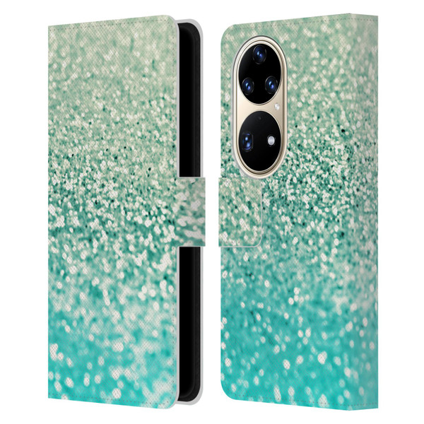 Monika Strigel Glitter Collection Mint Leather Book Wallet Case Cover For Huawei P50 Pro