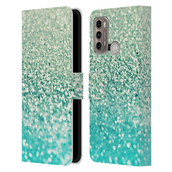 Monika Strigel Glitter Collection Mint Leather Book Wallet Case Cover For Motorola Moto G60 / Moto G40 Fusion