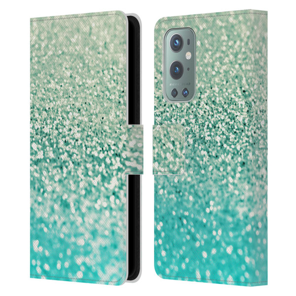 Monika Strigel Glitter Collection Mint Leather Book Wallet Case Cover For OnePlus 9