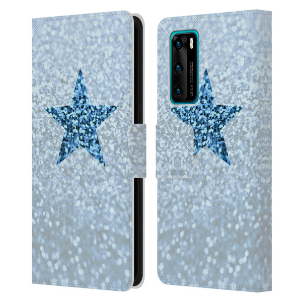 Monika Strigel Glitter Star Pastel Rainy Blue Leather Book Wallet Case Cover For Huawei P40 5G