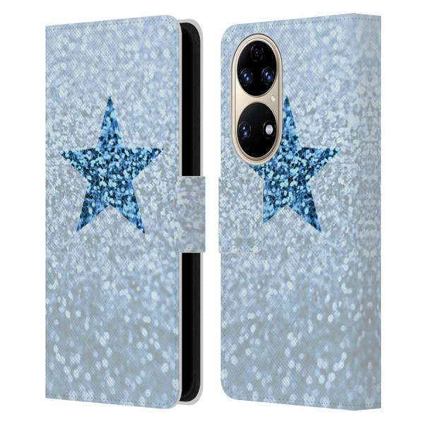 Monika Strigel Glitter Star Pastel Rainy Blue Leather Book Wallet Case Cover For Huawei P50