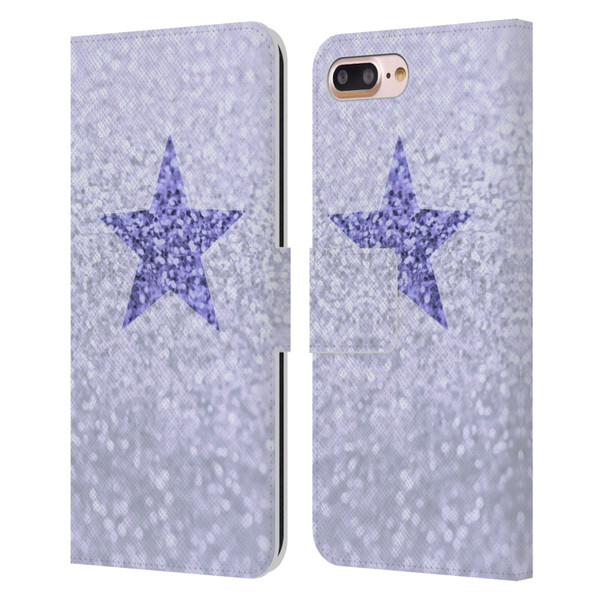 Monika Strigel Glitter Star Pastel Lilac Leather Book Wallet Case Cover For Apple iPhone 7 Plus / iPhone 8 Plus