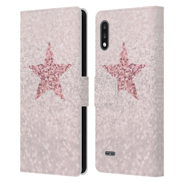 Monika Strigel Glitter Star Pastel Rose Pink Leather Book Wallet Case Cover For LG K22