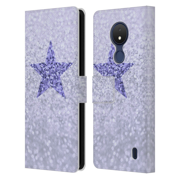 Monika Strigel Glitter Star Pastel Lilac Leather Book Wallet Case Cover For Nokia C21