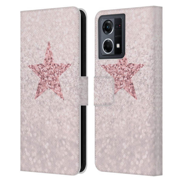 Monika Strigel Glitter Star Pastel Rose Pink Leather Book Wallet Case Cover For OPPO Reno8 4G