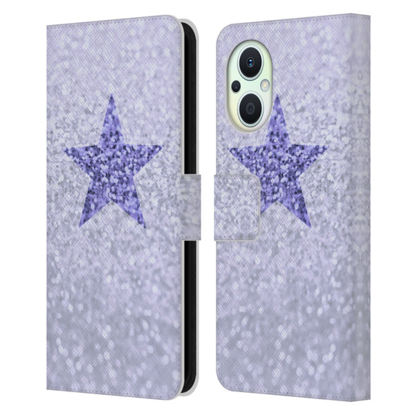 Monika Strigel Glitter Star Pastel Lilac Leather Book Wallet Case Cover For OPPO Reno8 Lite