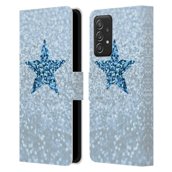 Monika Strigel Glitter Star Pastel Rainy Blue Leather Book Wallet Case Cover For Samsung Galaxy A52 / A52s / 5G (2021)