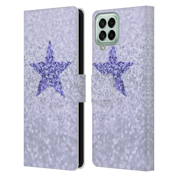 Monika Strigel Glitter Star Pastel Lilac Leather Book Wallet Case Cover For Samsung Galaxy M33 (2022)