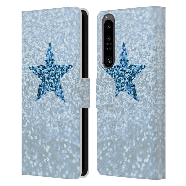 Monika Strigel Glitter Star Pastel Rainy Blue Leather Book Wallet Case Cover For Sony Xperia 1 IV