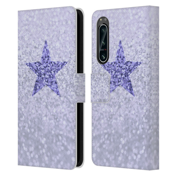 Monika Strigel Glitter Star Pastel Lilac Leather Book Wallet Case Cover For Sony Xperia 5 IV