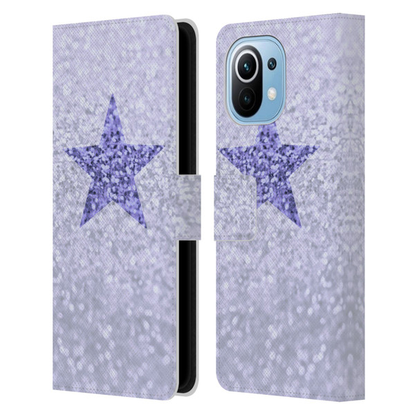 Monika Strigel Glitter Star Pastel Lilac Leather Book Wallet Case Cover For Xiaomi Mi 11