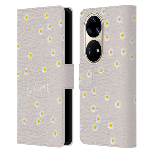Monika Strigel Happy Daisy Nude Leather Book Wallet Case Cover For Huawei P50 Pro