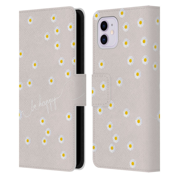 Monika Strigel Happy Daisy Nude Leather Book Wallet Case Cover For Apple iPhone 11