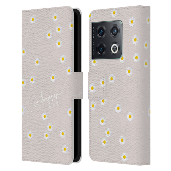 Monika Strigel Happy Daisy Nude Leather Book Wallet Case Cover For OnePlus 10 Pro