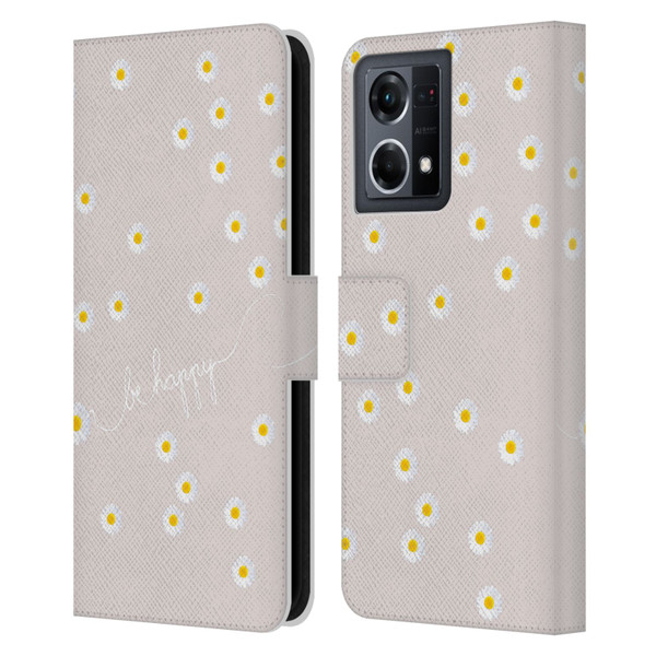 Monika Strigel Happy Daisy Nude Leather Book Wallet Case Cover For OPPO Reno8 4G