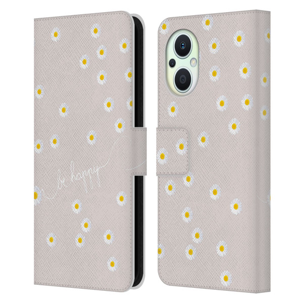 Monika Strigel Happy Daisy Nude Leather Book Wallet Case Cover For OPPO Reno8 Lite