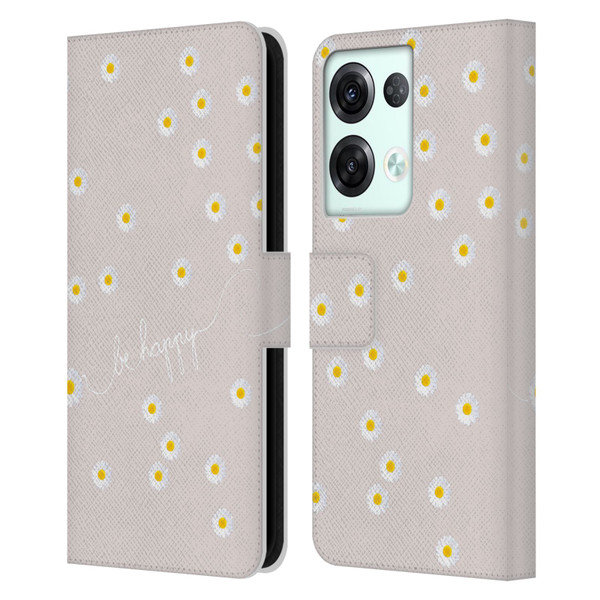 Monika Strigel Happy Daisy Nude Leather Book Wallet Case Cover For OPPO Reno8 Pro